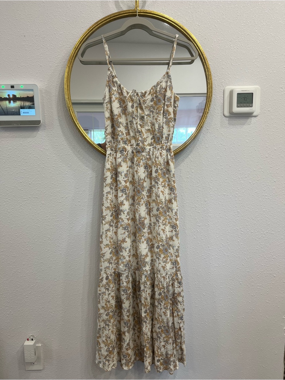 Abercrombie & Fitch White Maxi Dress with Tan Floral Print